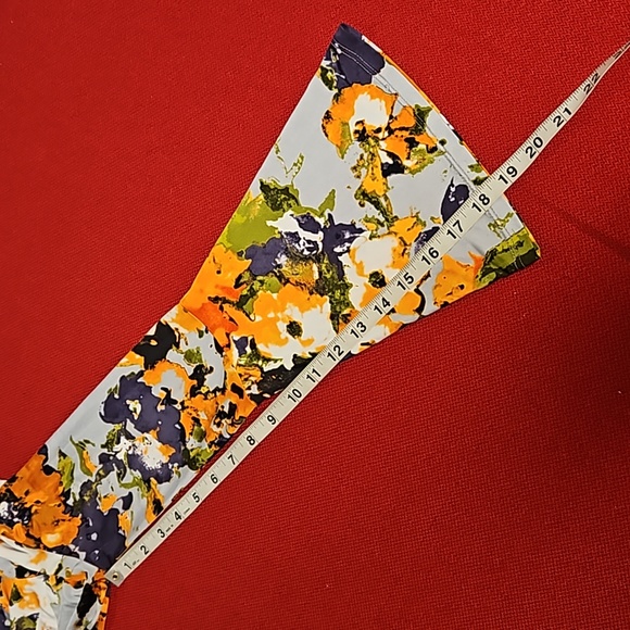 veronicam blue gray orange black floral print mini dress bell sleeve Small EUC - Picture 6 of 7